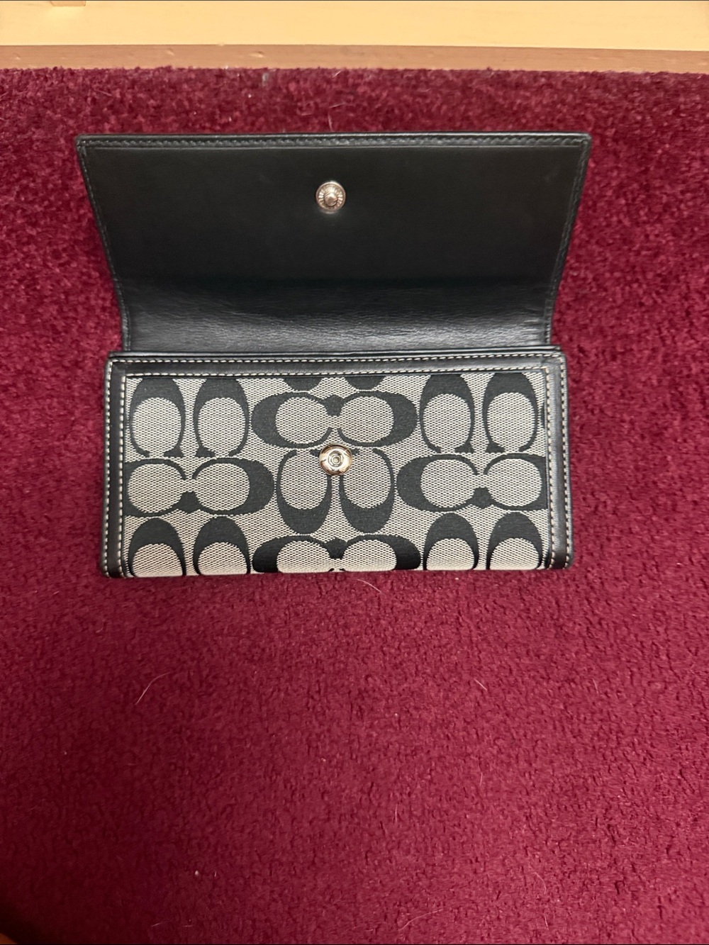 Coach Black and Cream Signature Foldover Wallet - Picture 4 of 5